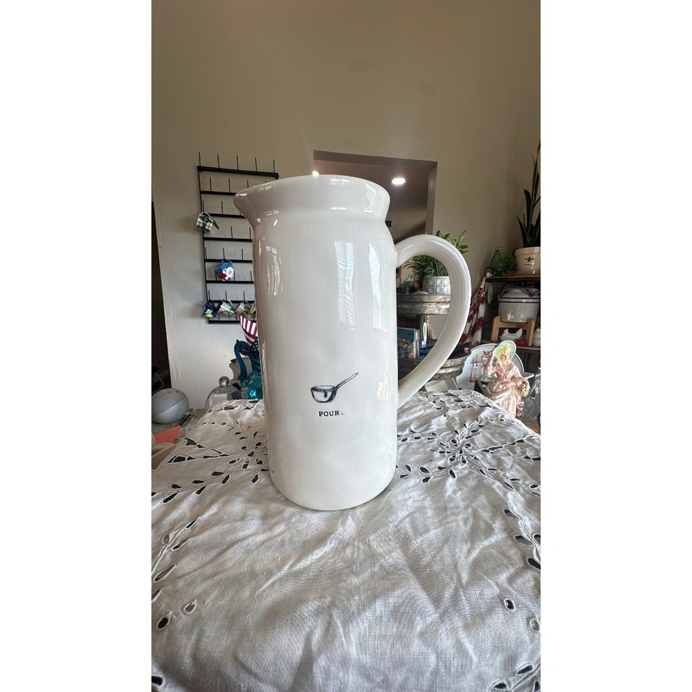Rae Dunn Icon POUR pitcher 9" white ceramic